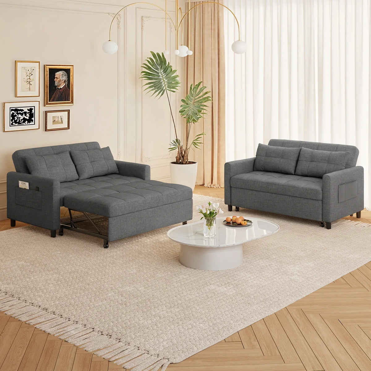 Nouveauté 2026 – Canapé-lit convertible 3 en 1 Lofka avec rangement, dossier réglable et fonction gigogne - Fauteuil-lit idéal pour les petits espaces et les appartements, gris foncé