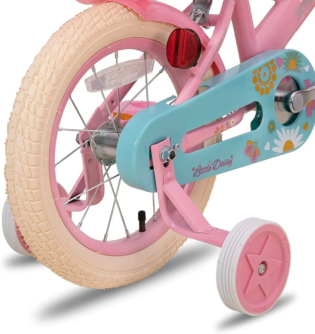 Nouveauté 2026 – Vélo enfant Little Daisy 12 pouces pour filles de 2 à 4 ans, avec stabilisateurs, panier et rubans décoratifs. Couleur rose