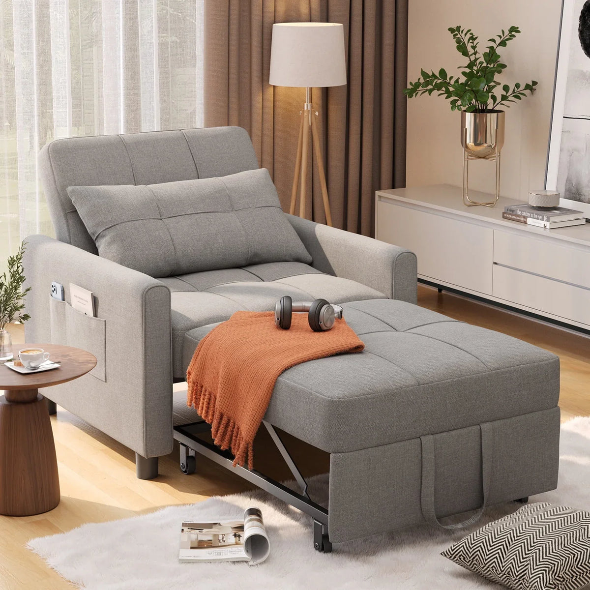 Nouveauté 2026 – Canapé-lit convertible 3 en 1 Lofka avec rangement, dossier réglable et fonction gigogne - Fauteuil-lit idéal pour les petits espaces et les appartements, gris foncé