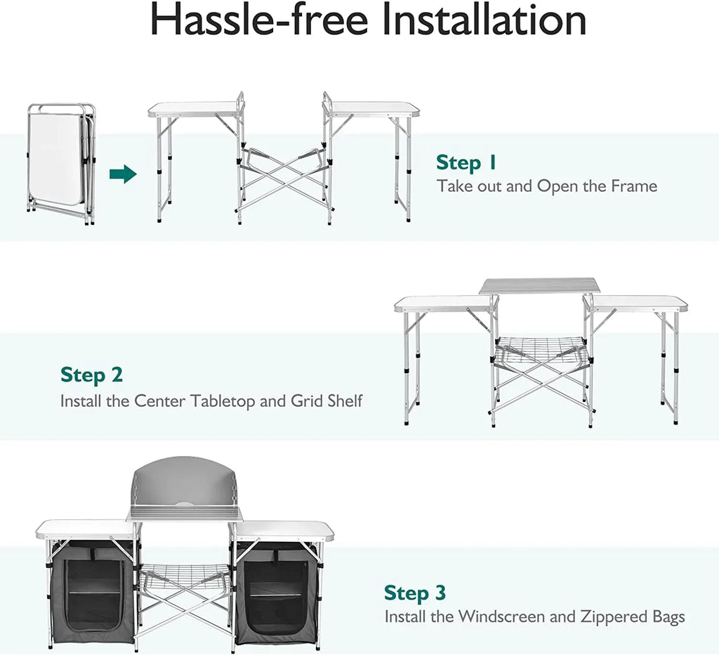 Nouveauté 2026 – Table de cuisine de camping Camping avec rangement, table de cuisson extérieure portable en aluminium avec pare-vent, table de camping pliable pour barbecue, grillades, fêtes et pique-niques
