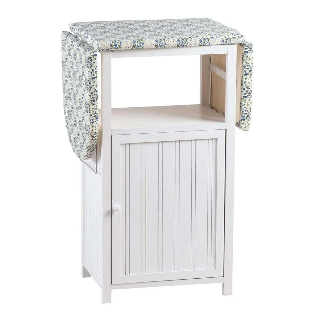 Nouveauté 2026 – Table à repasser OakRidge Deluxe avec armoire de rangement, idéale pour les petits espaces grâce à son espace de rangement supplémentaire, son plateau de pliage et sa fabrication en bois 100 % durable. Design blanc. Dimensions : 93 c