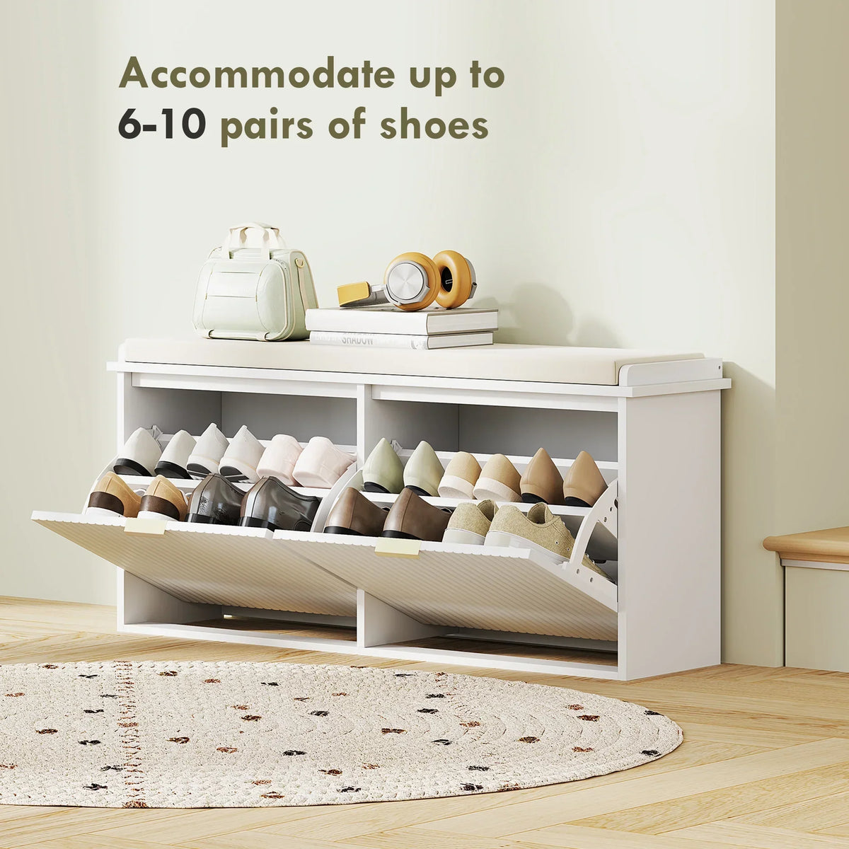 Nouveauté 2026 – Banc à chaussures HOMCOM avec assise rembourrée et tiroir rabattable, supportant jusqu'à 240 kg, 104 x 26 x 48 cm, noir