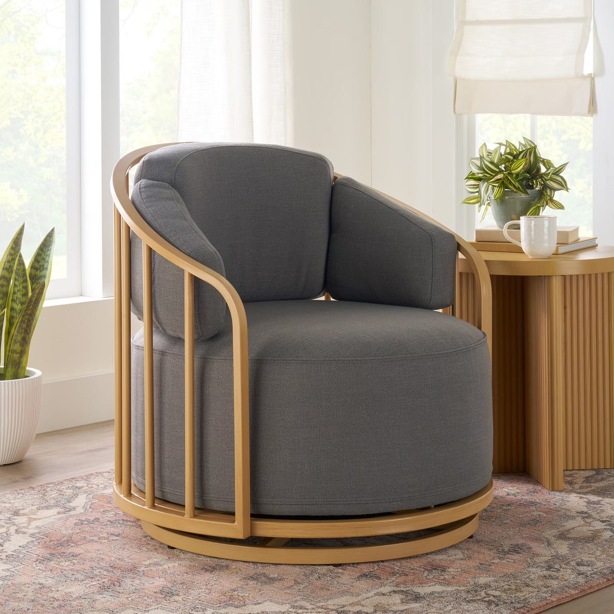 Nouveauté 2026 – Fauteuil pivotant Lillian Birdcage, lin crème, collection Better Homes & Gardens