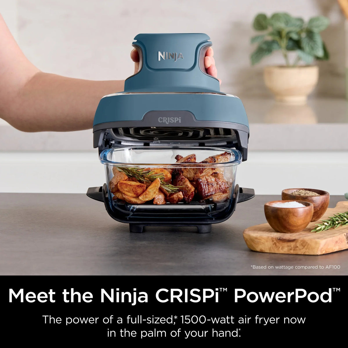 Nouveauté 2026 – Friteuse à air portable 3-en-1 Ninja Crispi , 1500 W, récipients en verre TempWare de 4 L et 5 tasses avec couvercles de conservation, compatible micro-ondes, congélateur et lave-vaisselle, blanc, FN100WH