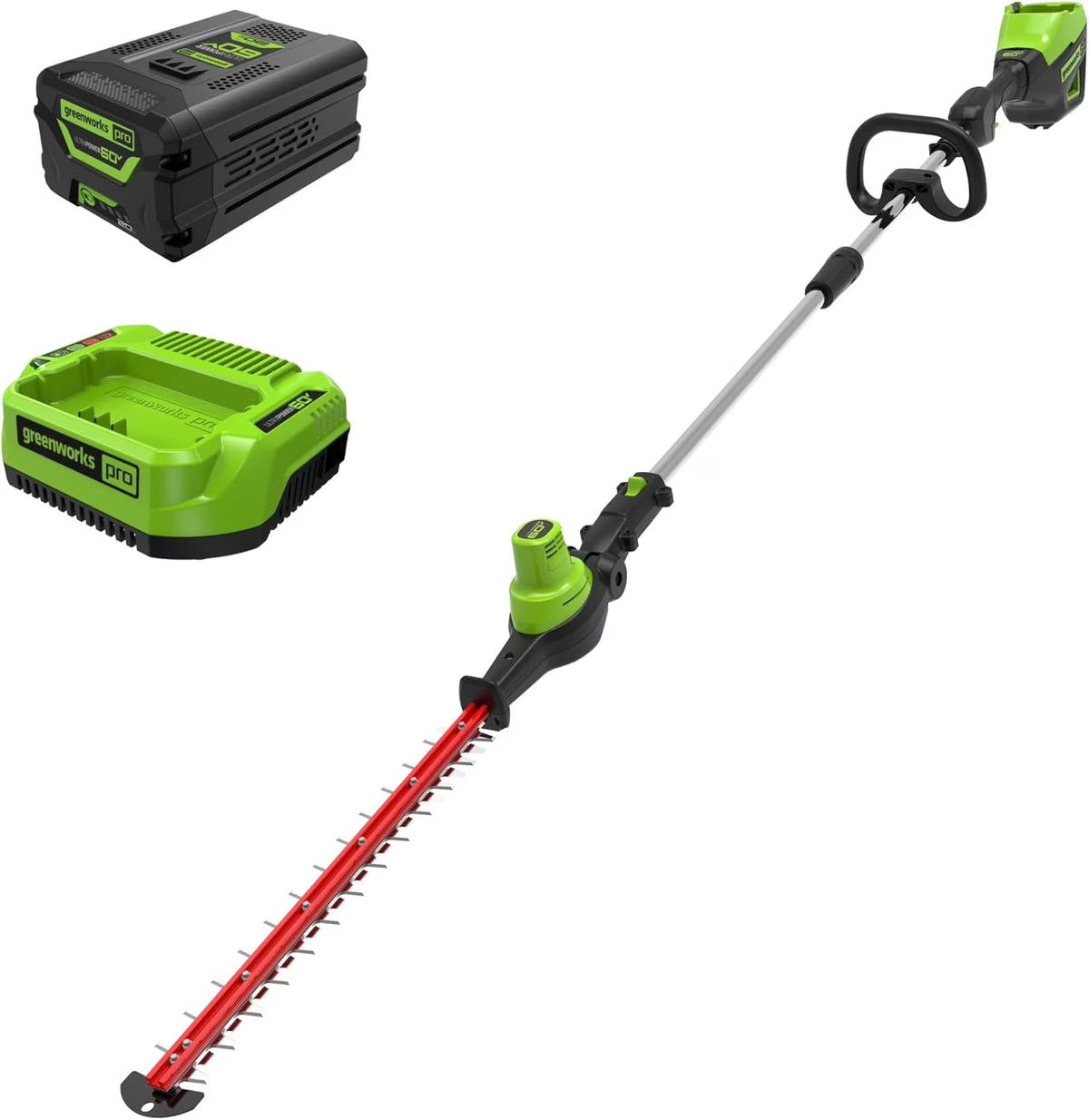 Nouveauté 2026 – Taille-haie sur perche sans fil Greenworks 60 V , batterie 2,0 Ah et chargeur inclus
