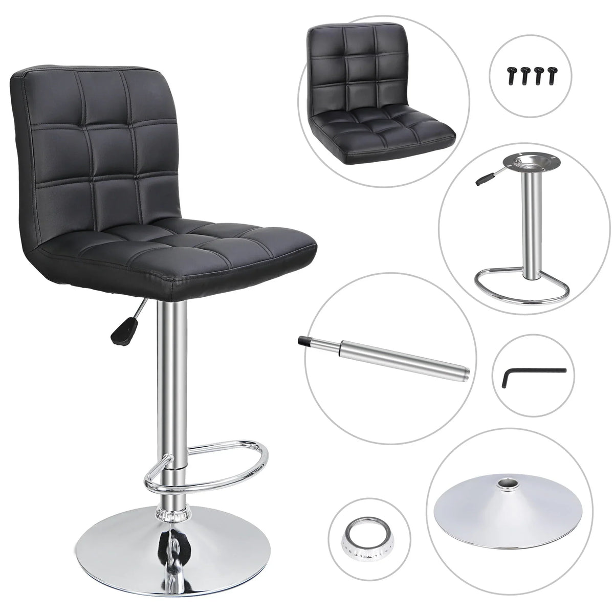 Nouveauté 2026 – Ensemble de 4 tabourets de bar ZENY , coussin moelleux, structure en métal, pivotants, 61-81 cm, noir