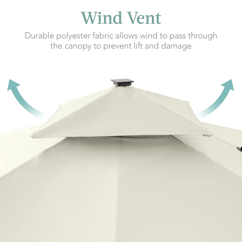 Nouveauté 2026 – Parasol de terrasse carré déporté à deux niveaux, 3 x 3 m, à éclairage solaire LED, avec base incluse (Best Choice Products, ) - Beige