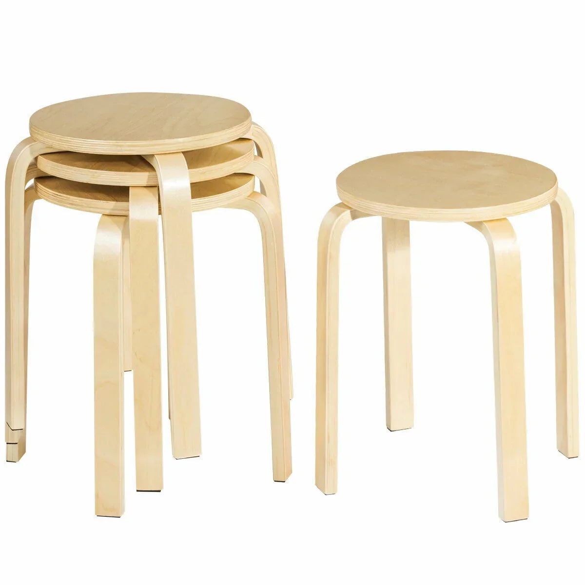 Nouveauté 2026 – Ensemble de 4 tabourets empilables de 45,7 cm (18 po) avec dossier inclinable, en bois, pour salle à manger et décoration intérieure