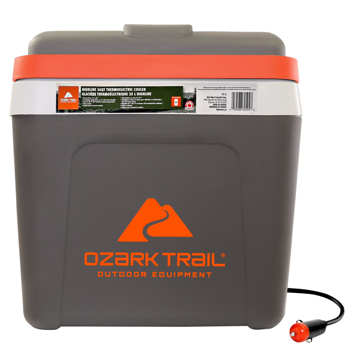 Nouveauté 2026 – Glacière électrique Ozark Trail 26QT 12V portable pour les voyages, la plage, le camping et les pique-niques, isotherme, 30 canettes, sans glace, 24 L, grise