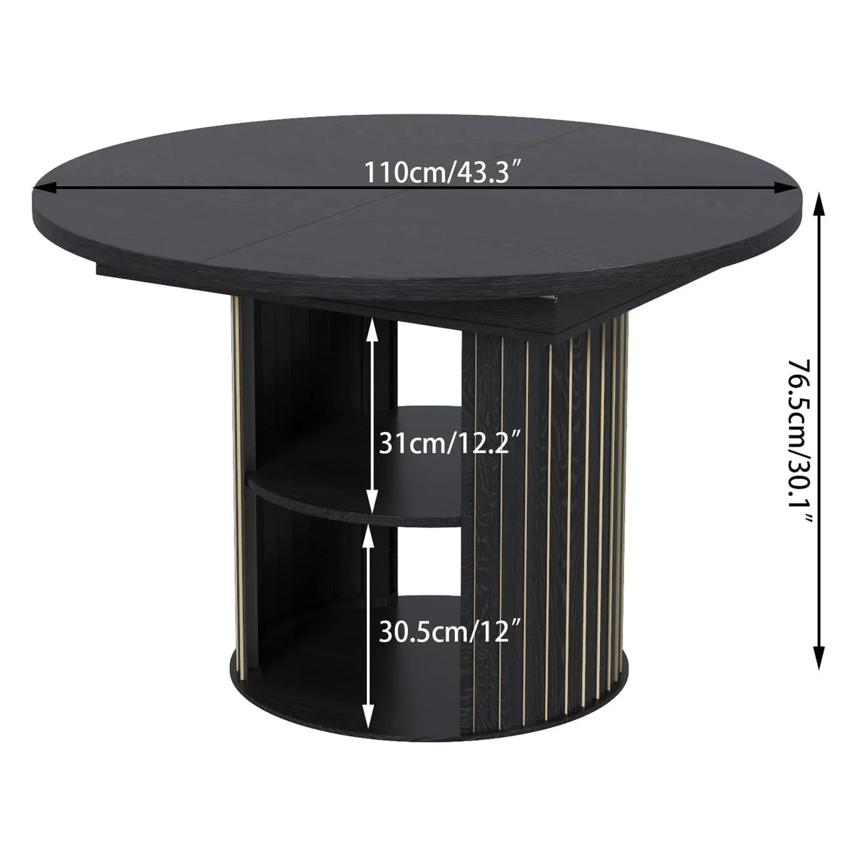 Nouveauté 2026 – Table de salle à manger extensible pour 4 à 6 personnes, table de cuisine ronde avec étagère de rangement, tables de salle à manger ovales pour salon (noyer