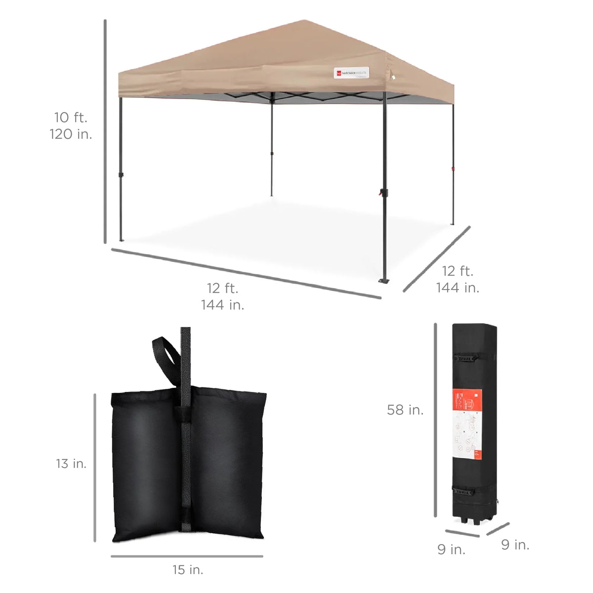 Nouveauté 2026 – Best Choice Products 3,66 m x 3,66 m - Abri pliant facile à monter avec installation en un clic, sac à roulettes et 4 sacs de lestage - Bleu marine