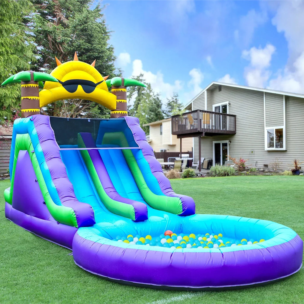Nouveauté 2026 – Toboggan aquatique gonflable double Relunch (26 pi) pour enfants et adultes, parc aquatique gonflable en PVC avec souffleur, piscine géante pour s'amuser dans la cour et en plein air, 7,9 m (26 pi) L x 3,7 m (12 pi) l x 4,3 m (14 pi)