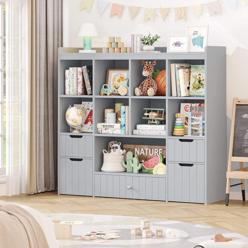 Nouveauté 2026 – Coffre de rangement pour jouets Homfa avec compartiments, tiroirs amovibles, bibliothèque pour chambre ou salon, gris