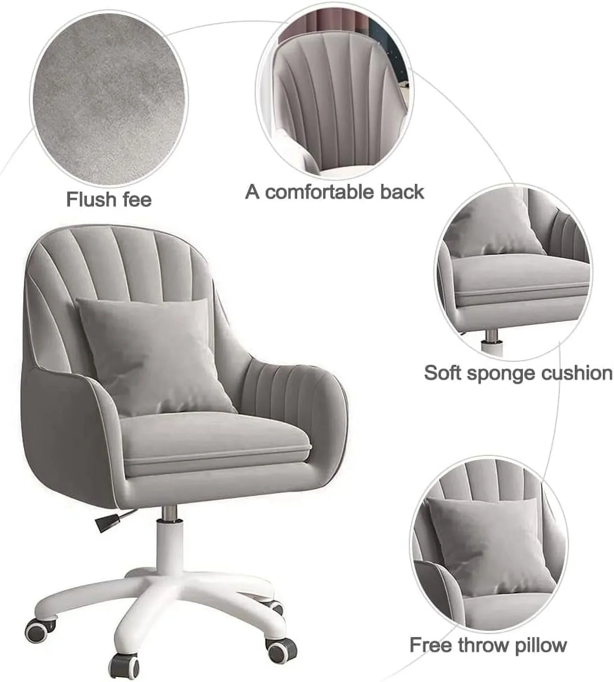 Nouveauté 2026 – Fauteuil de bureau Home , chaise d'ordinateur avec dossier mi-haut capitonné, style moderne, pivotante et réglable en hauteur, en velours blanc