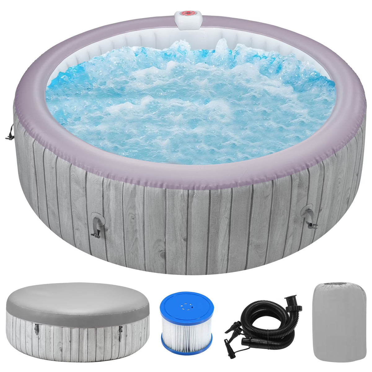 Nouveauté 2026 – Ensemble de mobilier de jardin Round pour spa , canapé d'angle en rotin avec mini-canapé, rangement pour spa en bois d'acacia massif, coussins gris
