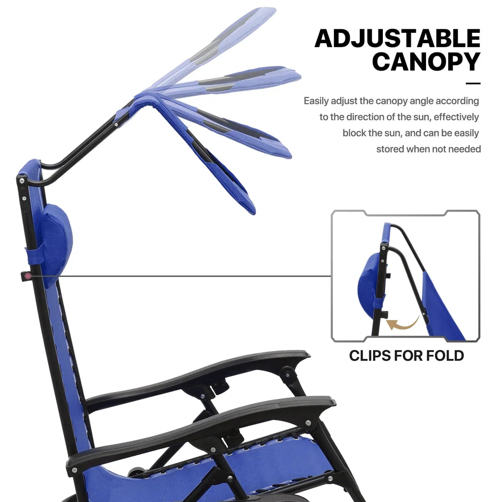 Nouveauté 2026 – Ensemble de 2 chaises MoNiBloom Zero Gravity , fauteuils de plage/terrasse pliables avec auvent et appui-tête, noirs