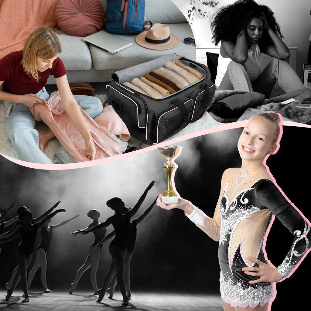 Nouveauté 2026 – Sac de danse Fegat avec portant - Sac de danse pliable à roulettes de 71 cm (28 pouces) pour compétitions, danse, spectacles, streamers et athlètes. Valise légère à roulettes