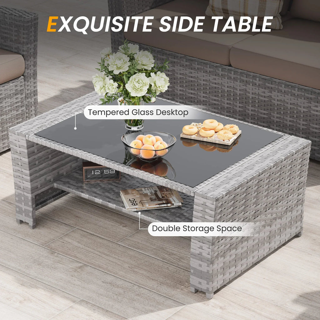 Nouveauté 2026 – Ensemble de mobilier de patio en résine tressée UDPATIO , ensemble de conversation d'extérieur 4 pièces, canapé de patio en rotin PE gris pour balcon, porche, jardin, gris