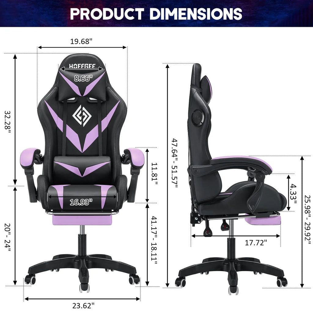 Nouveauté 2026 – Fauteuil de jeu Hoffree avec haut-parleurs intégrés, en cuir PU, repose-pieds et éclairage LED. Fauteuil ergonomique pour gamer avec massage, soutien lombaire et appui-tête pivotant et réglable. Idéal pour le télétravail et le bureau