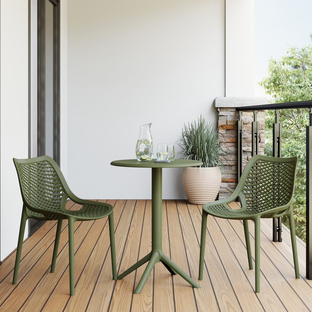 Nouveauté 2026 – Ensemble bistro de patio extérieur 3 pièces WestinTrends Playa en résine, vert olive, avec chaises d'appoint empilables