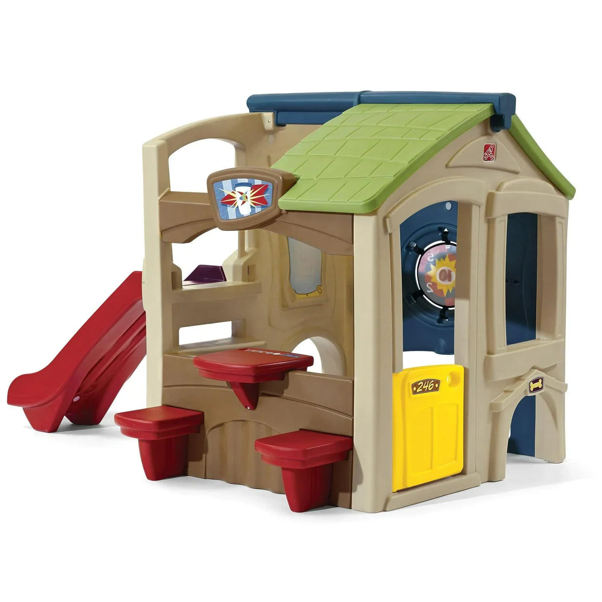 Nouveauté 2026 – Maisonnette marron avec toboggan, centre de loisirs Step2 Neighborhood Fun Center, jouets d'extérieur en plastique pour enfants