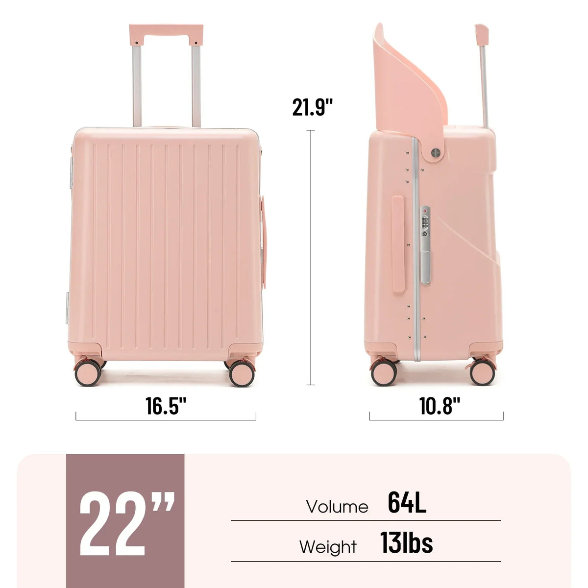 Nouveauté 2026 – Valise 22 pouces avec serrure TSA, idéale pour enfants et adultes, roulettes pivotantes verrouillables, housse de protection et ceinture de sécurité incluses