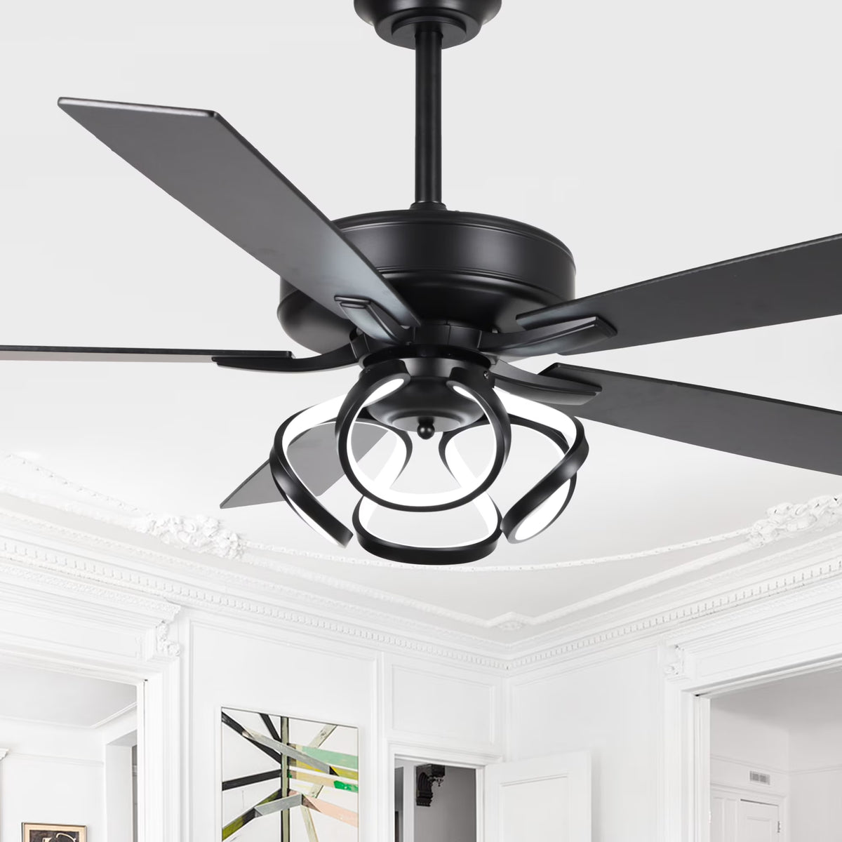Nouveauté 2026 – Ventilateur de plafond contemporain chromé Parrot Uncle 52 pouces (132 cm) avec éclairage LED intégré et télécommande