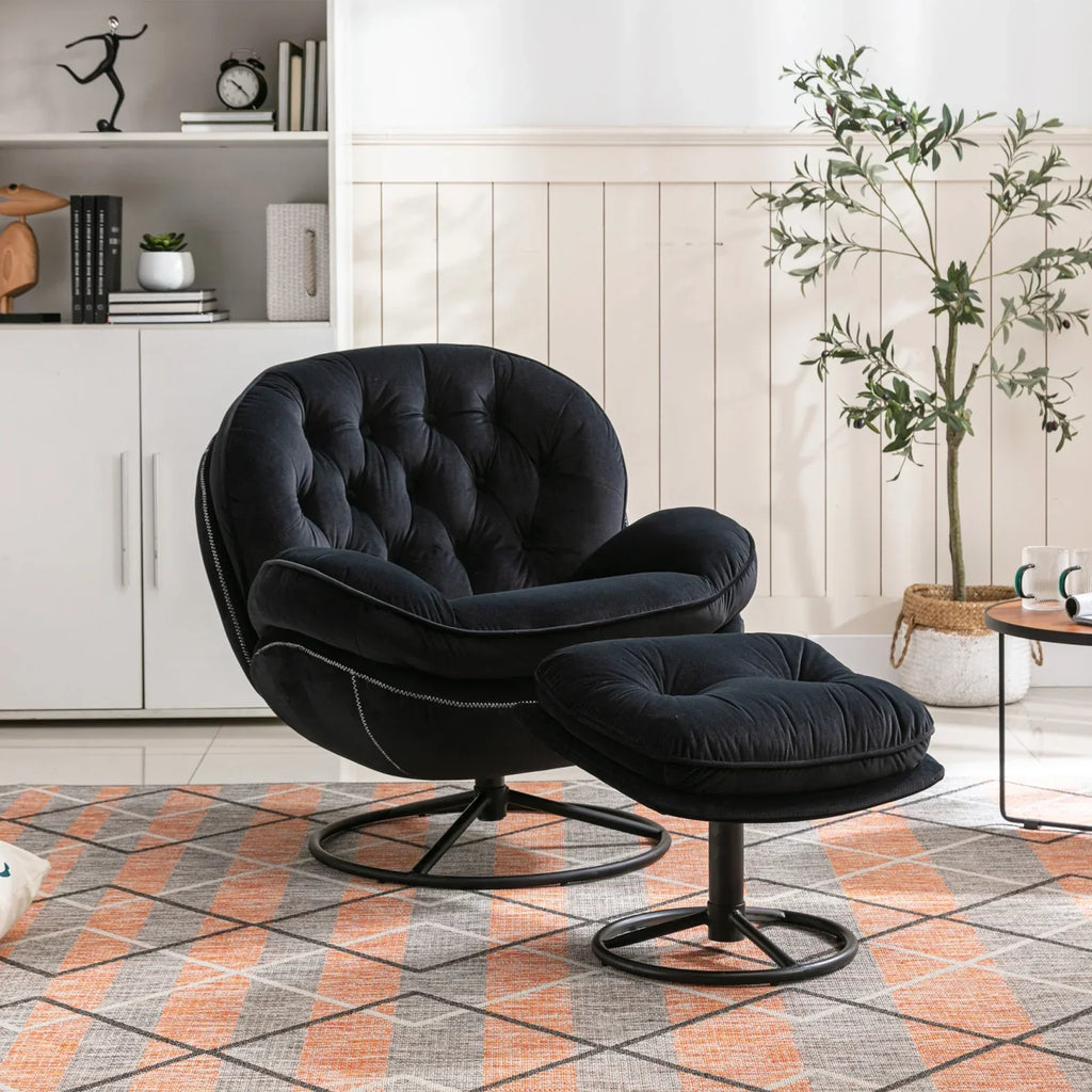Nouveauté 2026 – Fauteuil pivotant Velvet avec repose-pieds, chaise longue moderne avec structure en métal, fauteuil de lecture confortable pour salon, chambre ou bureau, bleu