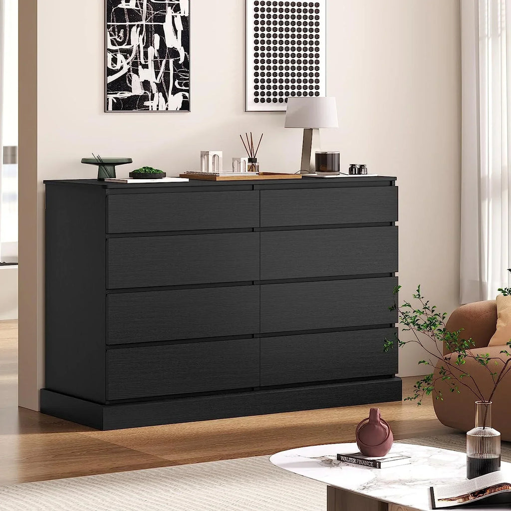 Nouveauté 2026 – Commode double à 8 tiroirs en bois noir, idéale pour la chambre à coucher ou le salon. Grand meuble de rangement pour la maison ou le salon