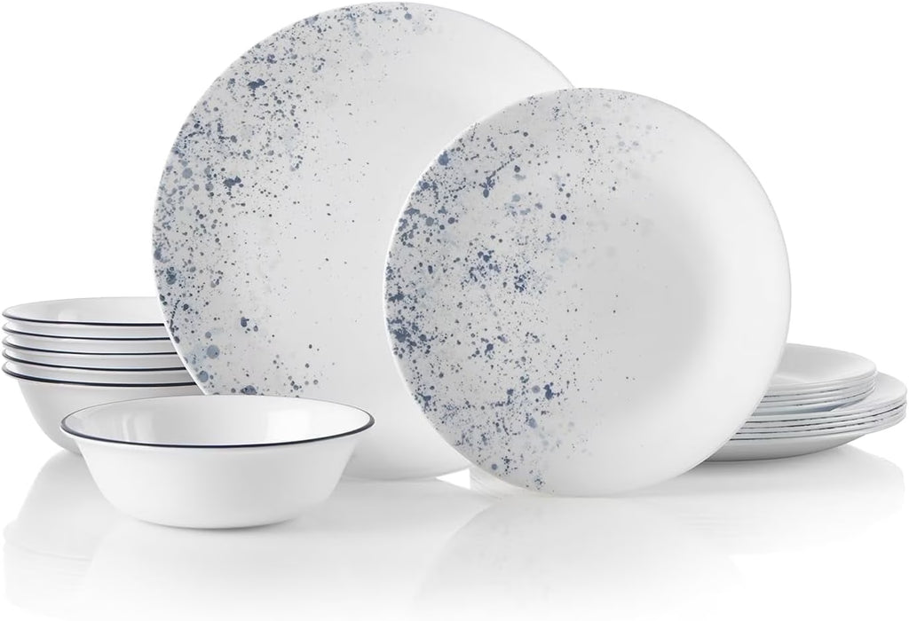Nouveauté 2026 – Service de table en verre 18 pièces Corelle Indigo Speckle (pour 6 personnes