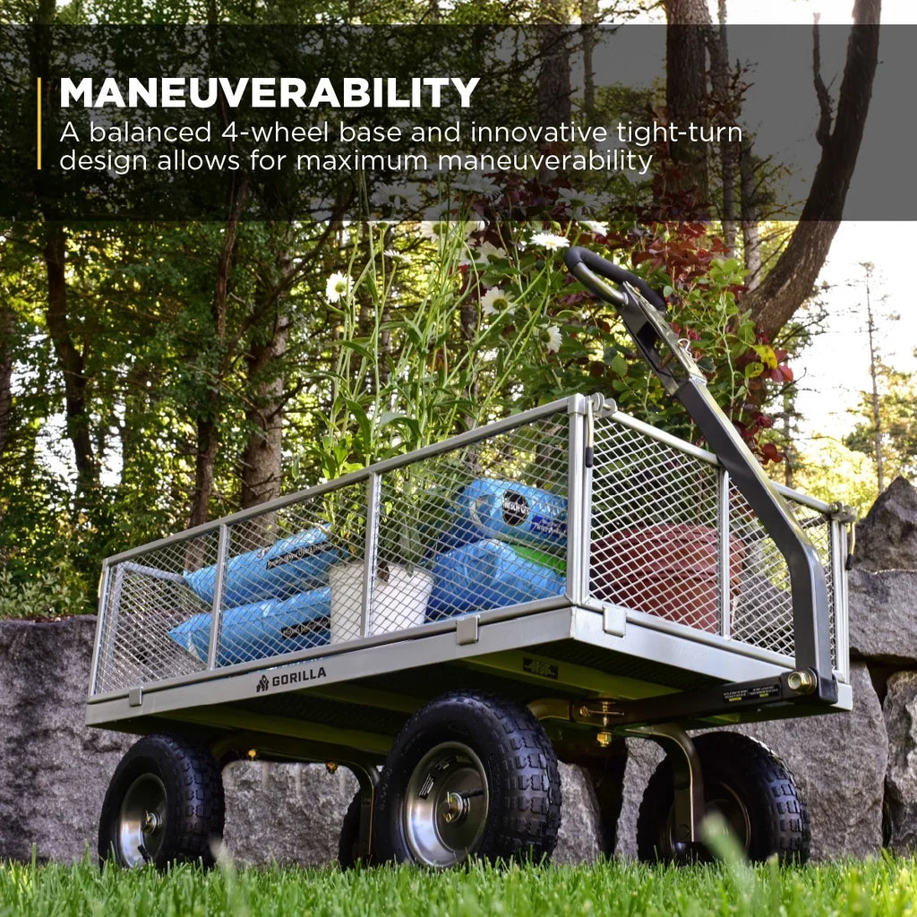 Nouveauté 2026 – Chariot utilitaire en acier Gorilla Carts, capacité de 1000 lb, modèle n° GOR1001-Com, pneus pneumatiques de 13 pouces