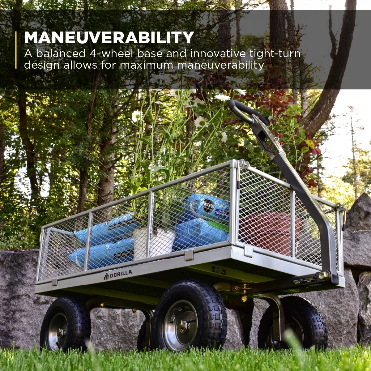 Nouveauté 2026 – Chariot utilitaire en acier Gorilla Carts, capacité de 1000 lb, modèle n° GOR1001-Com, pneus pneumatiques de 13 pouces