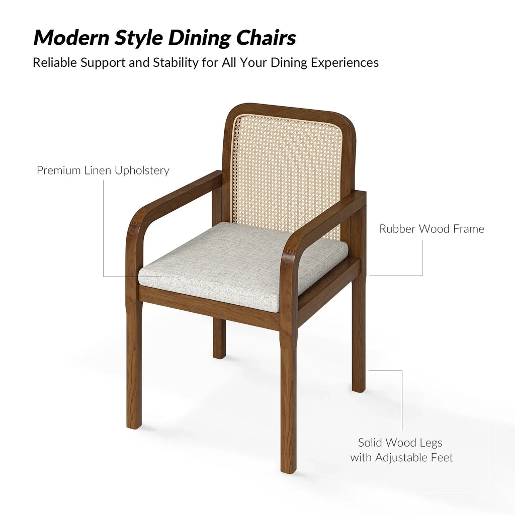 Nouveauté 2026 – Ensemble de 2 chaises de salle à manger Rattan , fauteuils en bois avec coussins amovibles, style gland, pour la maison, la cuisine ou le restaurant