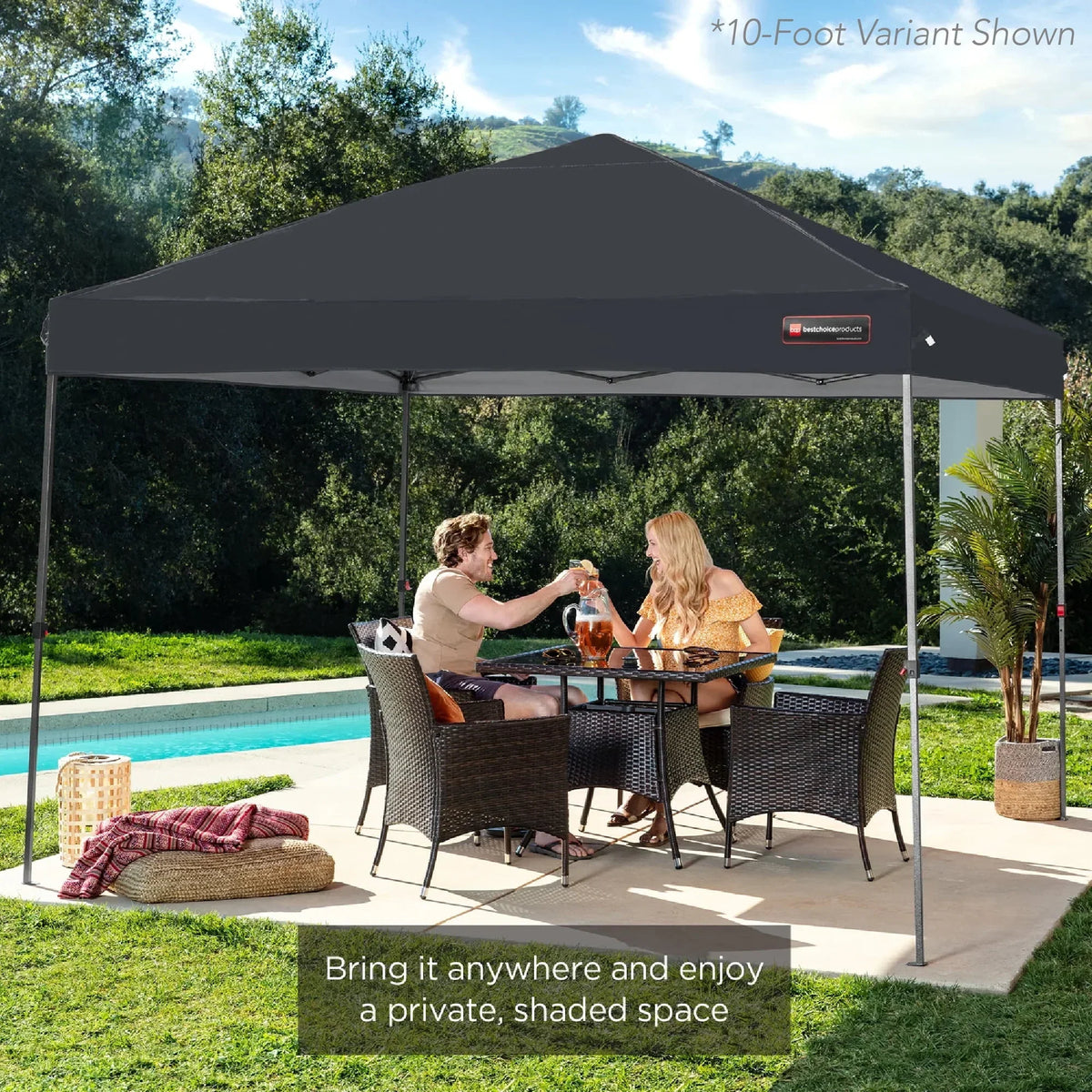 Nouveauté 2026 – Best Choice Products 3,66 m x 3,66 m - Abri pliant facile à monter avec installation en un clic, sac à roulettes et 4 sacs de lestage - Bleu marine