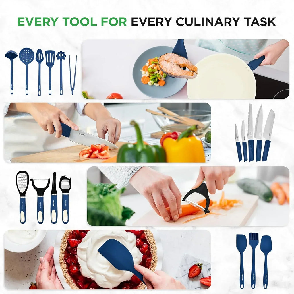 Nouveauté 2026 – Ensemble de cuisine 54 pièces – Ensemble complet de casseroles et poêles en céramique antiadhésive avec ustensiles, moules à pâtisserie et couteaux, compatible gaz, électrique et induction, rose poudré – Indispensables pour la cuisin