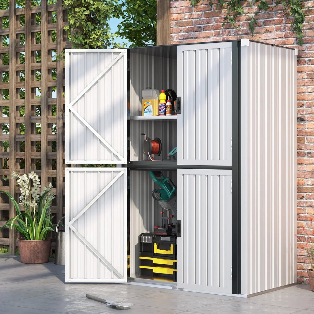 Nouveauté 2026 – Armoire de rangement extérieure AECOJOY pour jardin et terrasse, un meuble de rangement en métal avec portes et étagères, de couleur grise