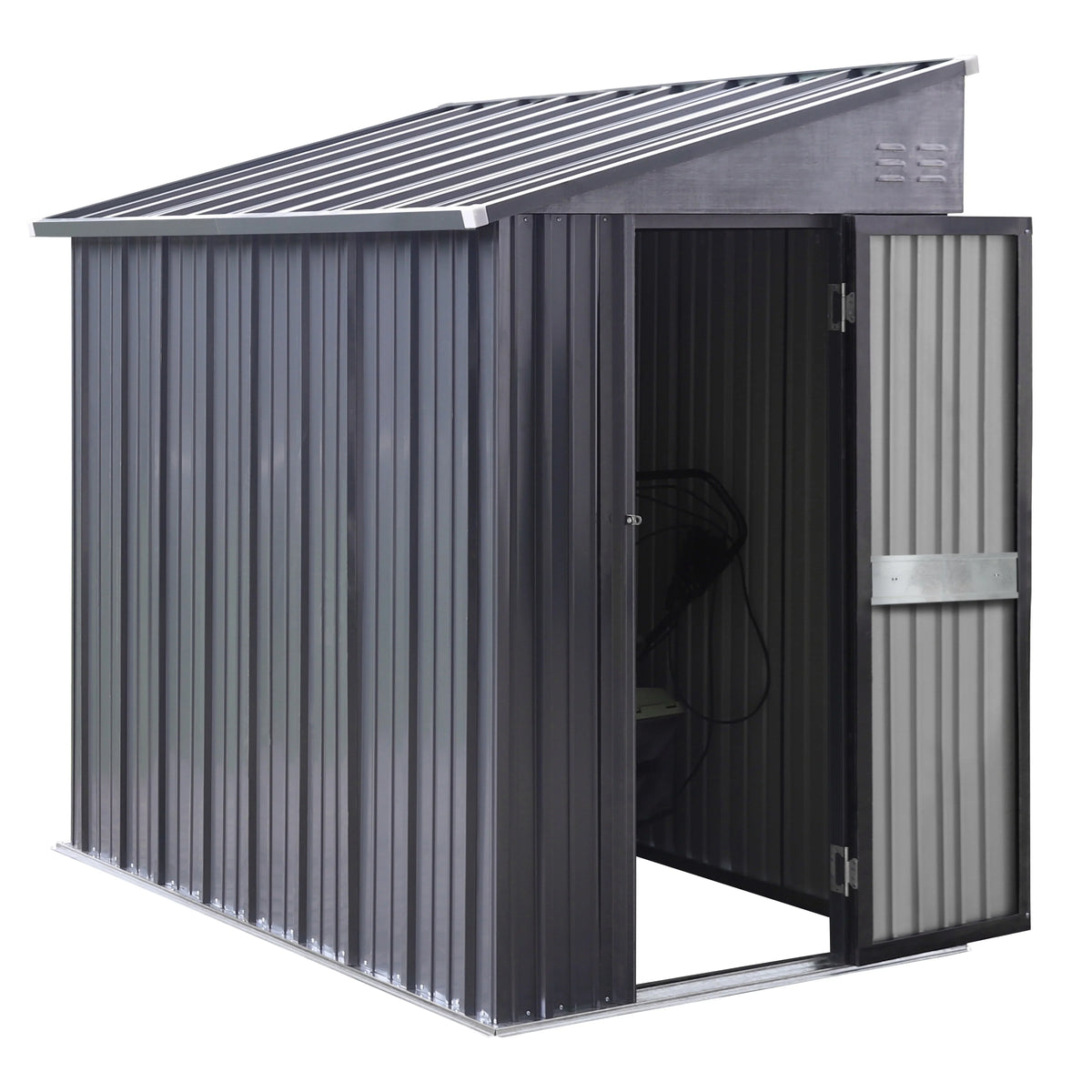 Nouveauté 2026 – Abri de jardin VEIKOUS , 2,44 m x 1,22 m, avec porte coulissante verrouillable et aérations, pour jardin, terrasse et pelouse, gris