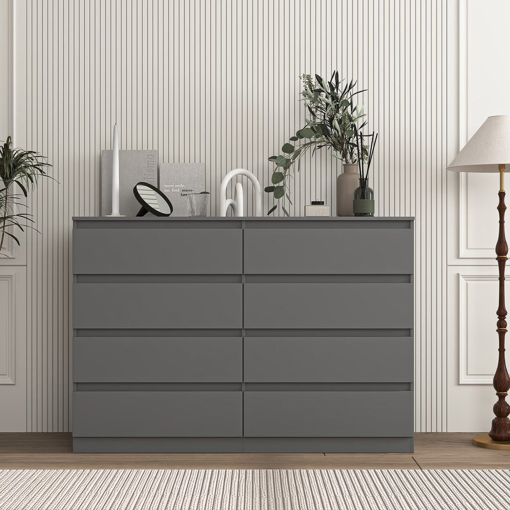 Nouveauté 2026 – Commode Resenkos moderne style milieu du siècle, 6 tiroirs, large, pour chambre à coucher, grise