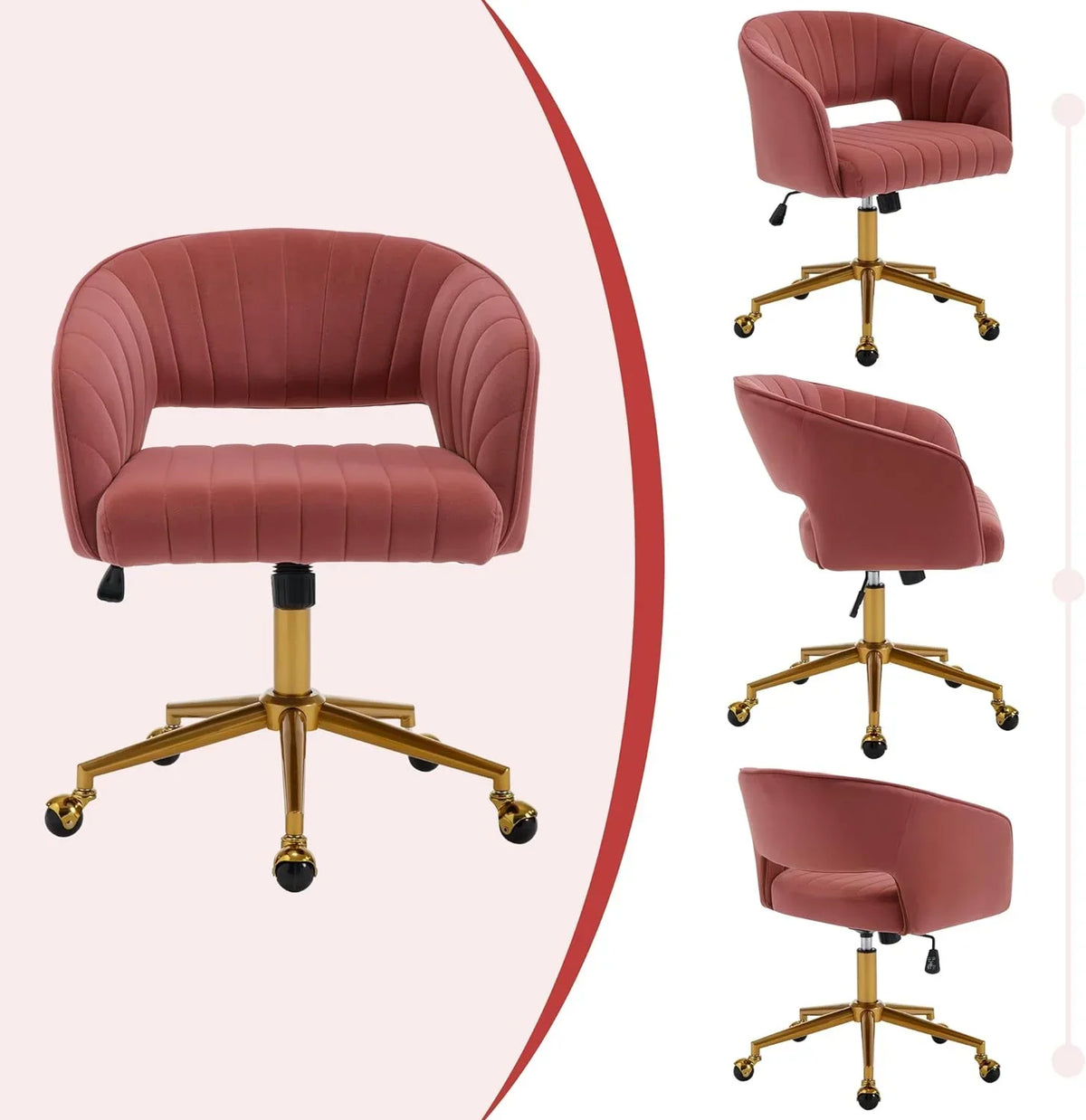 Nouveauté 2026 – Chaise de bureau Westice , chaise de travail en velours, chaise pivotante réglable en hauteur avec base dorée, idéale pour coiffeuse, bureau, salon ou salle informatique, beige