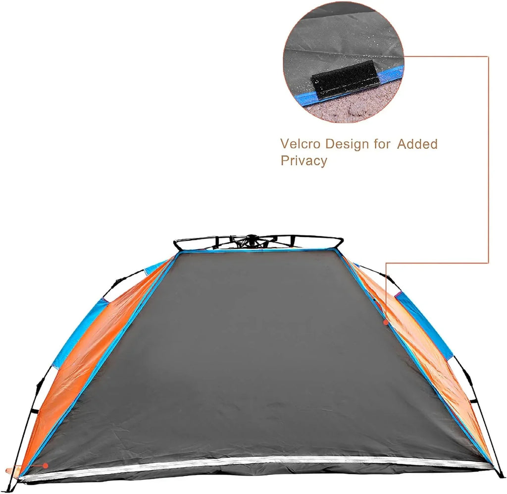 Nouveauté 2026 – Tente de plage 4 personnes X-Large - Abri solaire portable et instantané avec sac de transport, piquets, 6 poches à sable, protection UV, idéale pour la pêche, la randonnée et le camping. Imperméable et coupe-vent. Couleur orange
