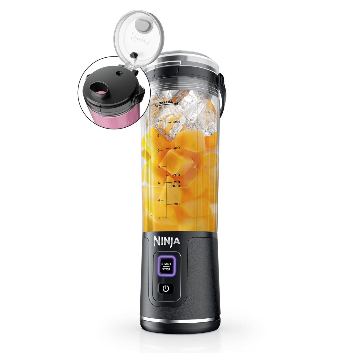 Nouveauté 2026 – Blender portable Ninja Blast , sans fil, bol de 532 ml (18 oz), blender individuel pour milkshakes et smoothies, sans BPA, couvercle étanche et bec verseur, rechargeable par USB-C, pièces compatibles lave-vaisselle, violet métallisé