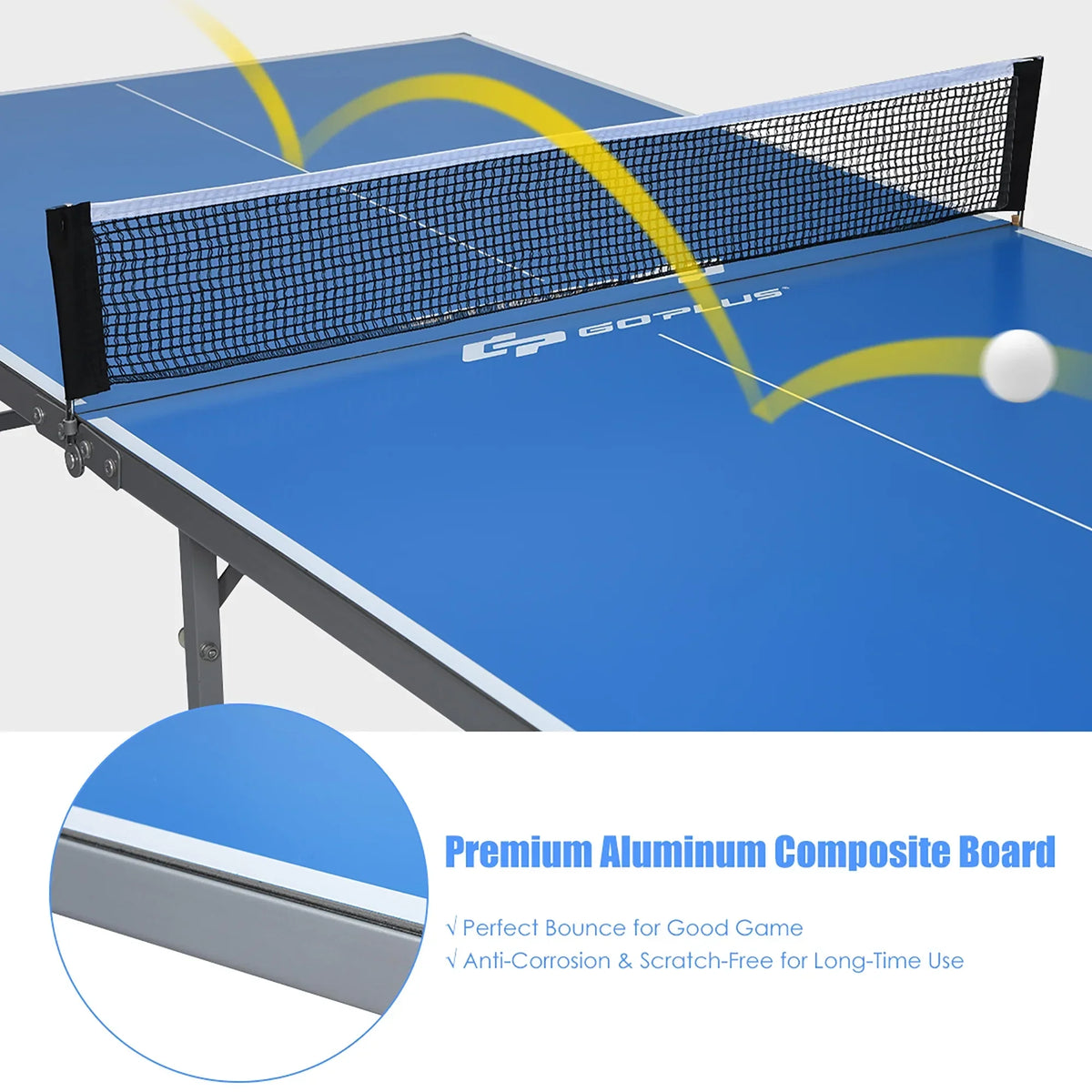 Nouveauté 2026 – Table de ping-pong portable Goplus (15 x 7,5 cm) avec accessoires, pour une utilisation intérieure et extérieure