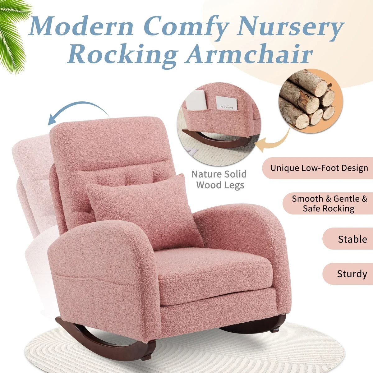 Nouveauté 2026 – Fauteuil à bascule Ktaxon , fauteuil de lecture inclinable, confortable, revêtu de velours peluche, canapé à bascule une place, beige, idéal pour le salon, la chambre d'enfant ou la chambre à coucher