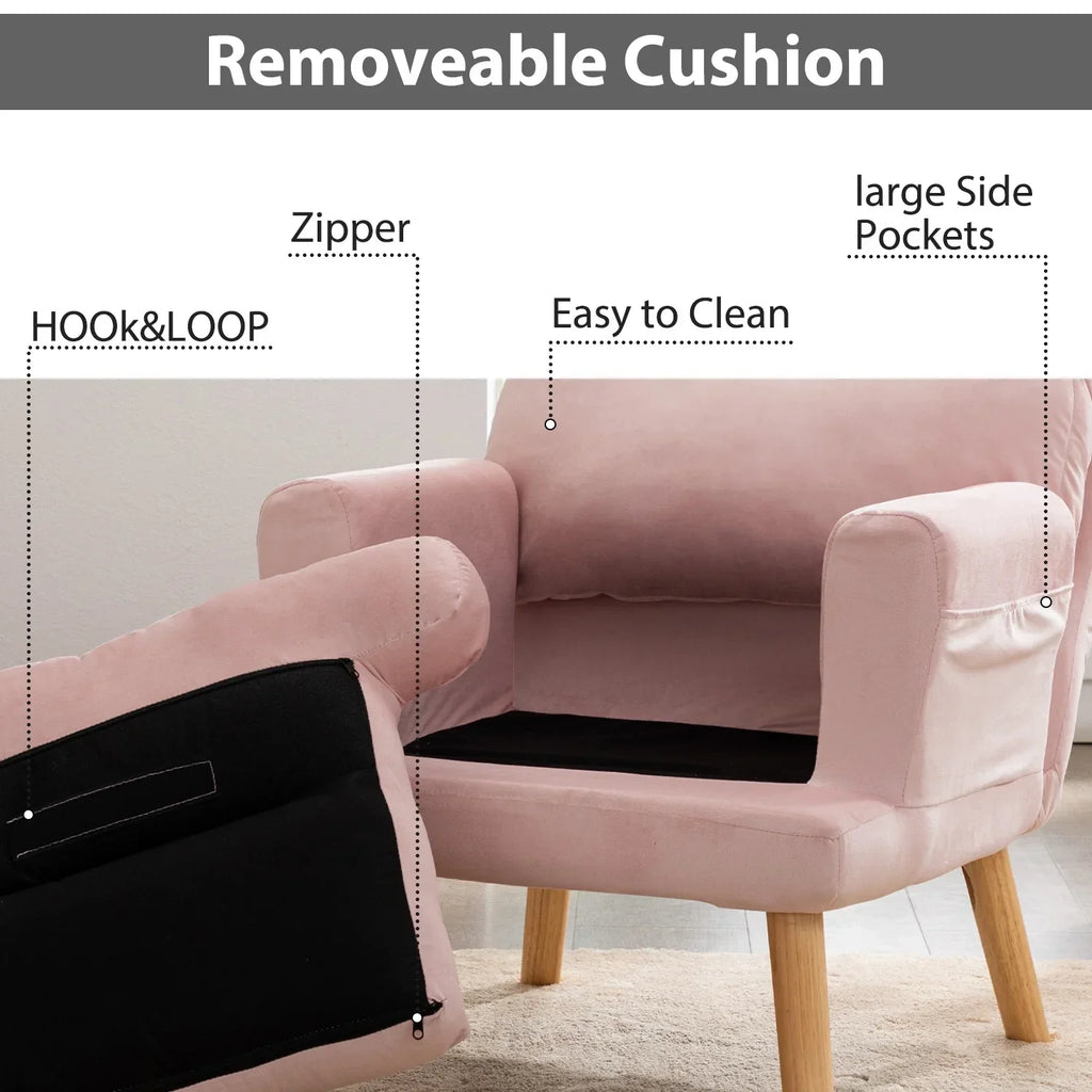 Nouveauté 2026 – Fauteuil d'appoint réglable Betier avec repose-pieds, fauteuil en velours pour chambre ou salon, fauteuil lounge confortable avec dossier rembourré et poche latérale, fauteuil de lecture moelleux, beige