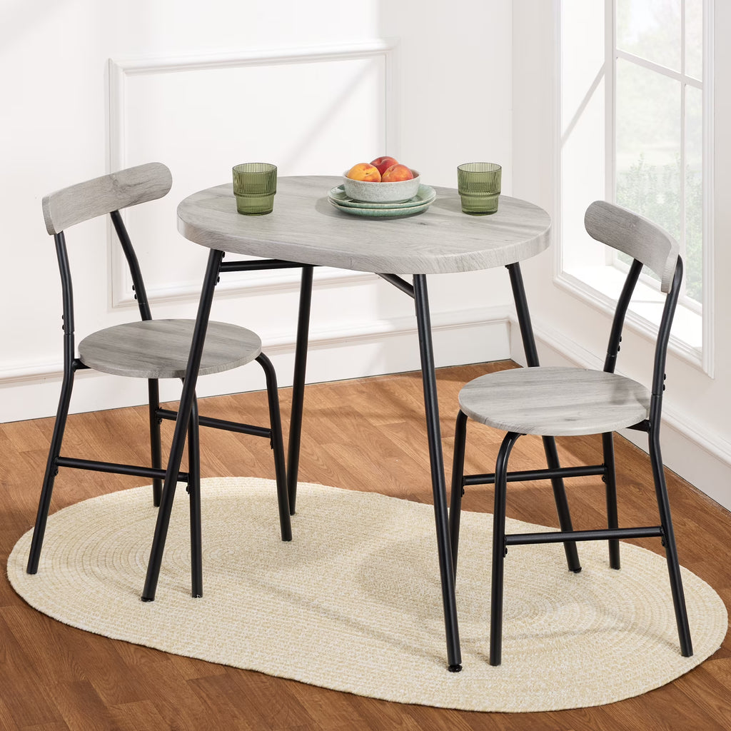 Nouveauté 2026 – Ensemble table et chaises ovales modernes 3 pièces Best Choice Products , petit coin repas avec 2 chaises - Noir/Noir