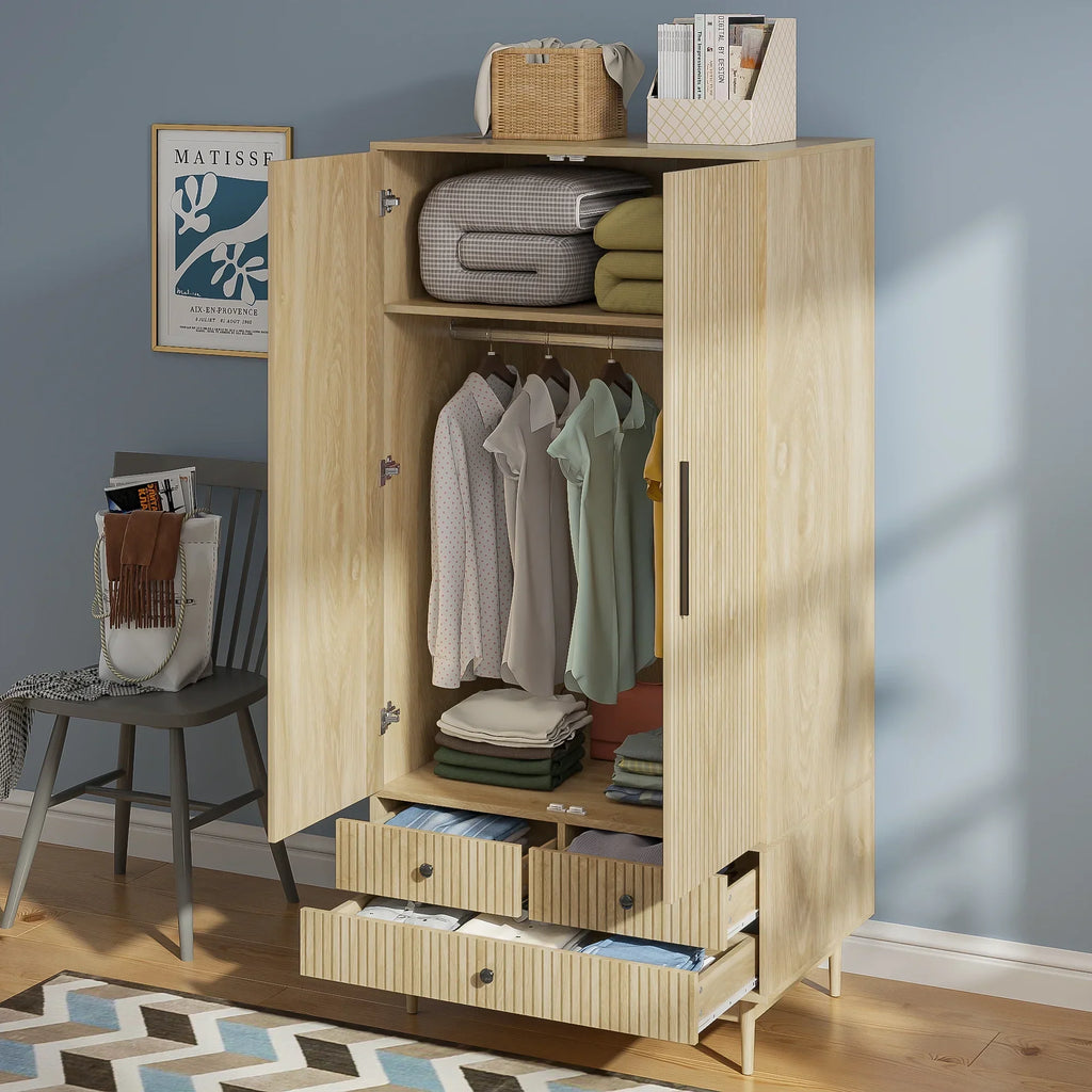 Nouveauté 2026 – Armoire-penderie Armoire , meuble de rangement avec tiroirs et penderie pour chambre à coucher, blanc