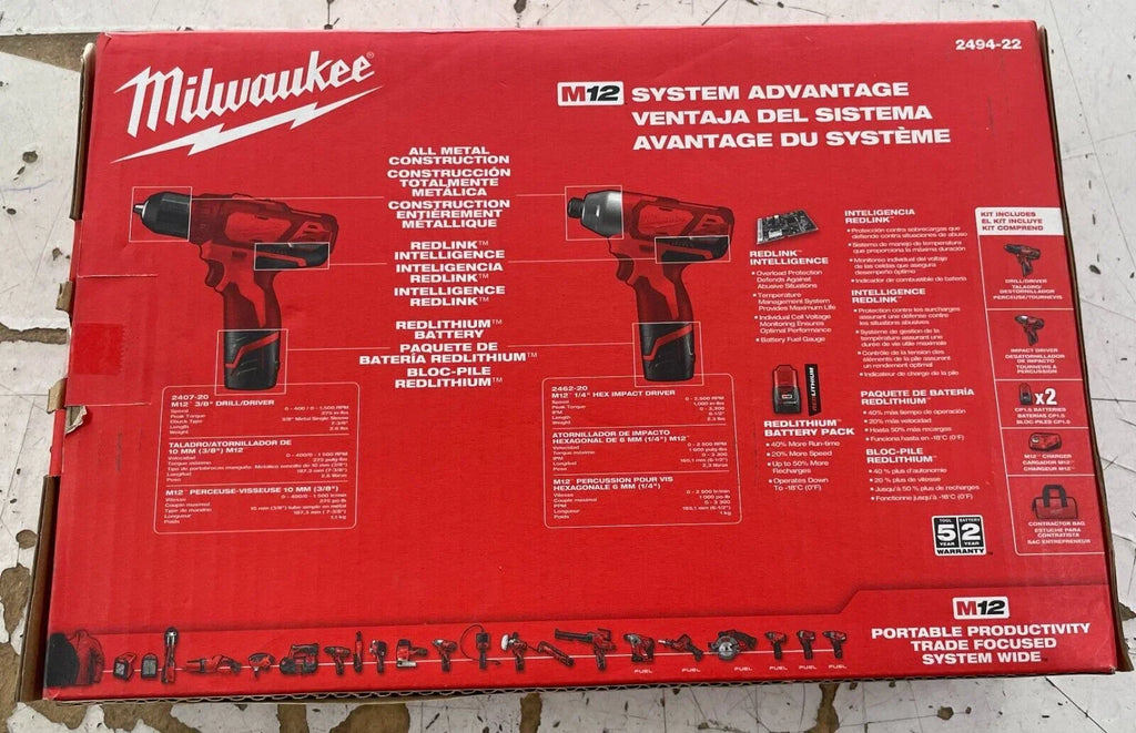 Nouveauté 2026 – Kit Milwaukee 2494-22 avec batterie compacte M12 2,0 Ah offerte