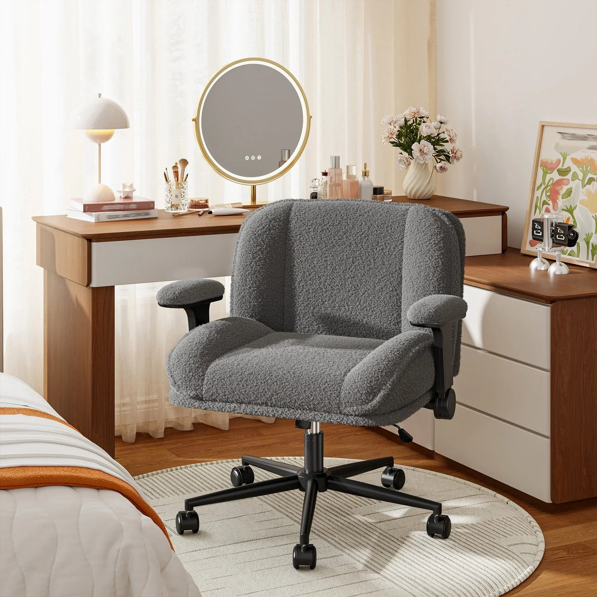 Nouveauté 2026 – Chaise de bureau Romorgniz Criss Cross avec accoudoirs réglables, soutien lombaire, dossier inclinable, coussin épais et roulettes. Idéale pour le bureau, les jeux vidéo, la lecture ou la coiffeuse. Couleur : blanc cassé