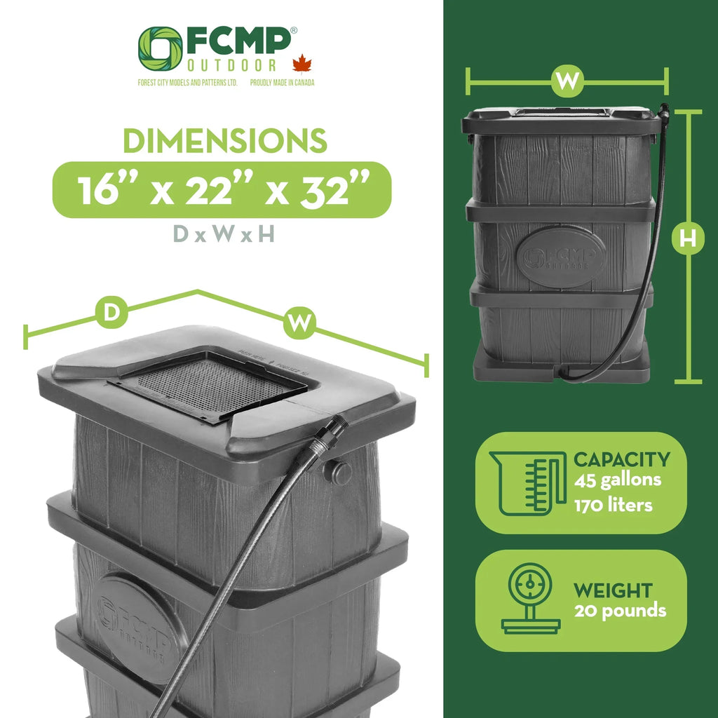 Nouveauté 2026 – Récupérateur d'eau de pluie extérieur FCMP Outdoor WG4000-GRY, aspect bois