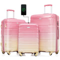 Nouveauté 2026 – Ensemble de 3 valises PAPROOS (51/61/71 cm), valise rigide légère avec port USB et crochets latéraux, bagage de voyage avec serrure TSA, valise à roulettes rigide pour l'école et les voyages, rose
